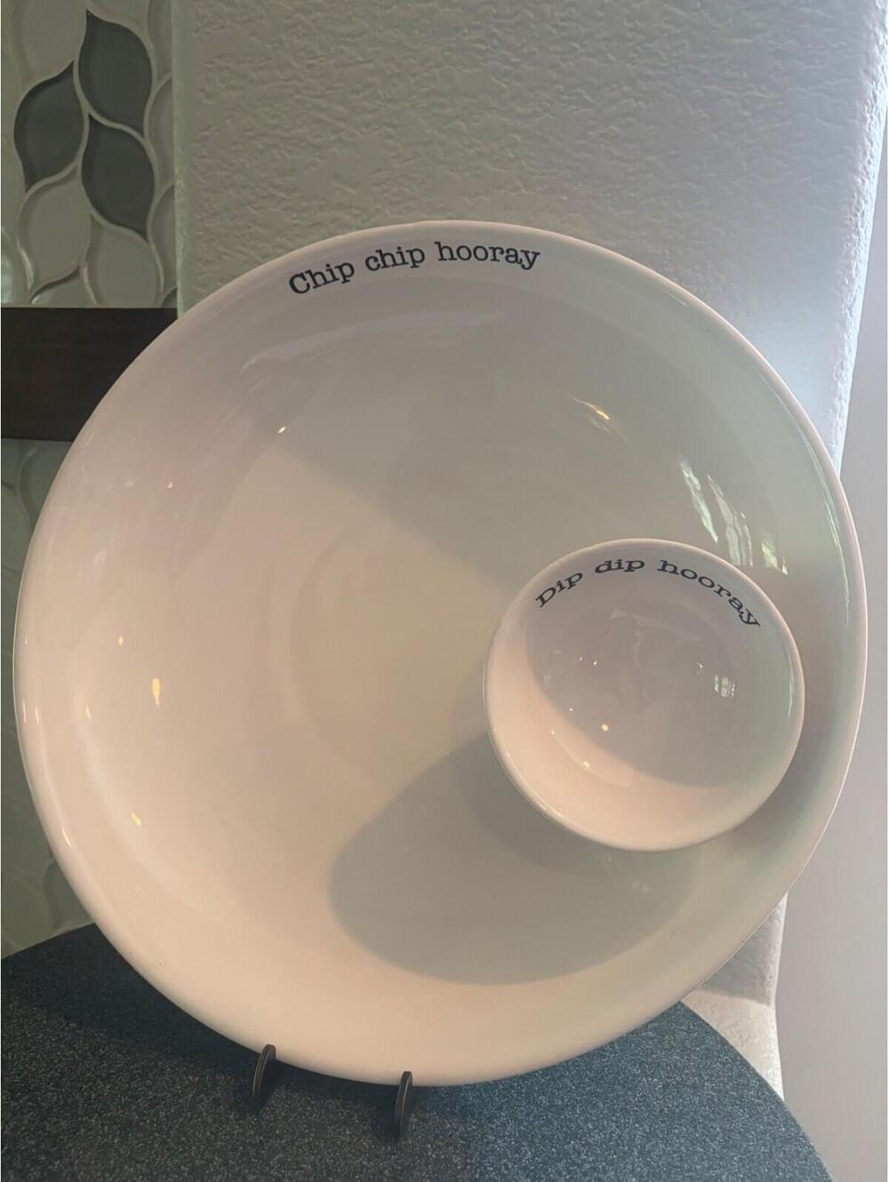 Mud Pie CHIP CHIP HOORAY - DIP DIP HOORAY 14” Large Round Bowl Serving Platter
